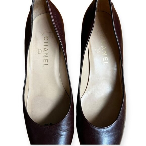 Vintage 2000s Chanel Interlocking CC logo point leather Burgundy point pump sz 9 - Picture 5 of 8